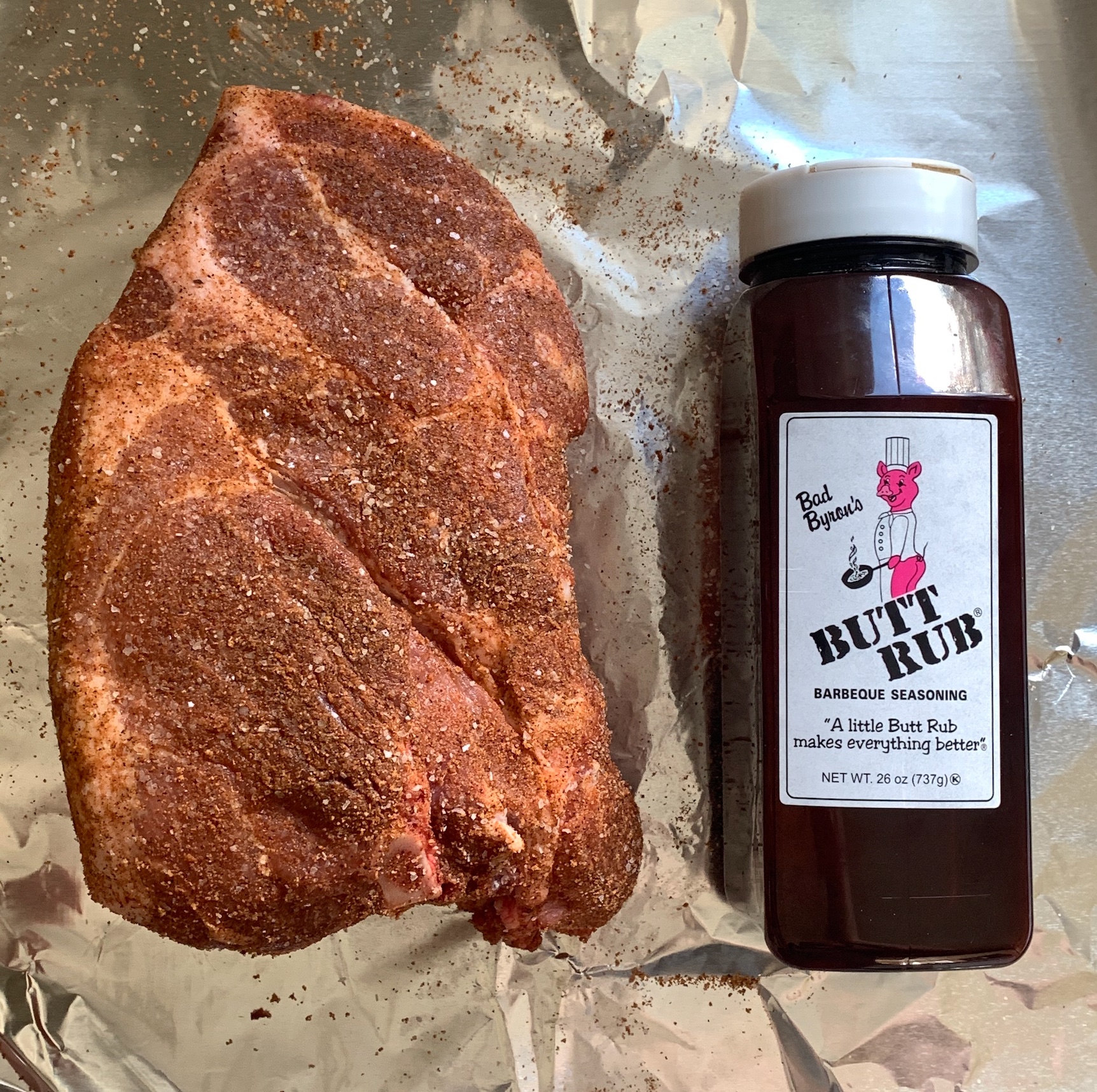 pork shoulder all rubbed up using Bad Byron's Butt Rub